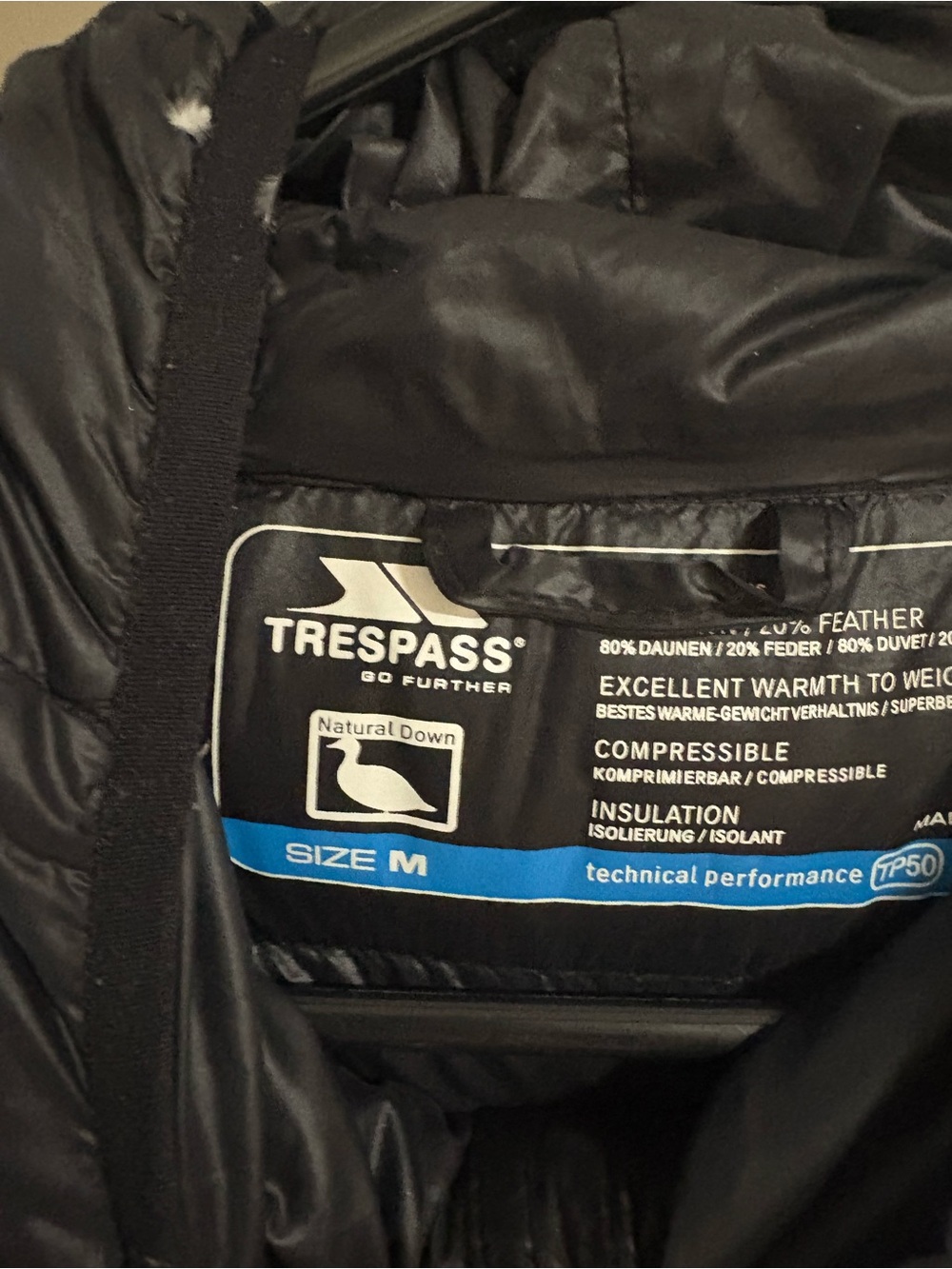 Trespass Black Quilted Hooded Down Jacket - Picture 3 of 4